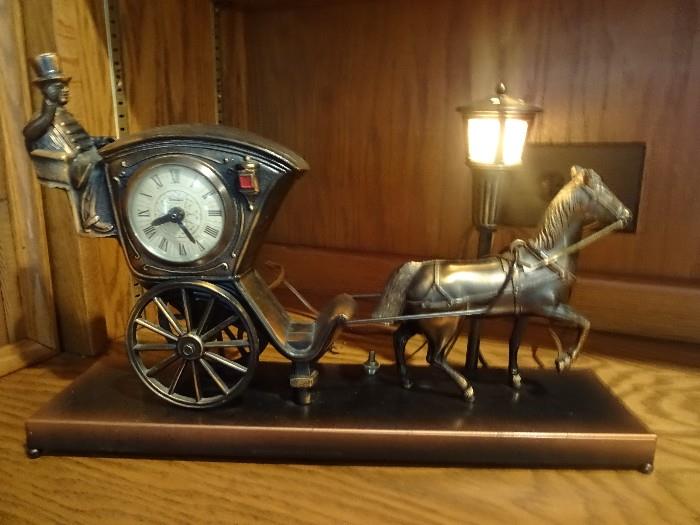 Vintage horse and buggy lighted clock