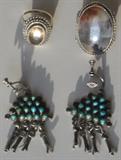 Sterling & Turquoise earrings, Navajo Agate & Sterling ring. Several pieces of Native American jewelry.