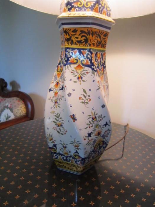 One of a pair of Faiance Lamps
