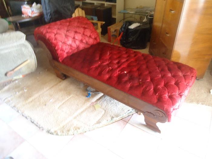antique fainting couch- beautiful oak sides