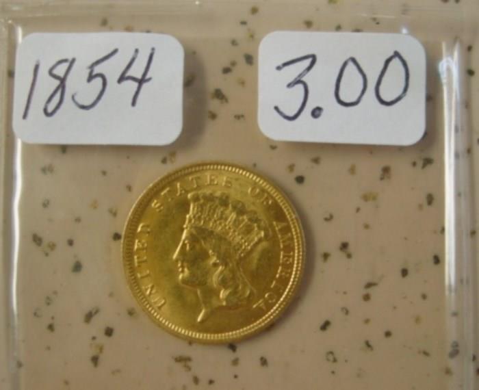 1854 Gold $3.00 Coin
