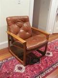 Vintage Danish Modern Teak Leather Tufted Chair