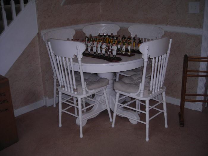 shabby chic table and sports collectibles