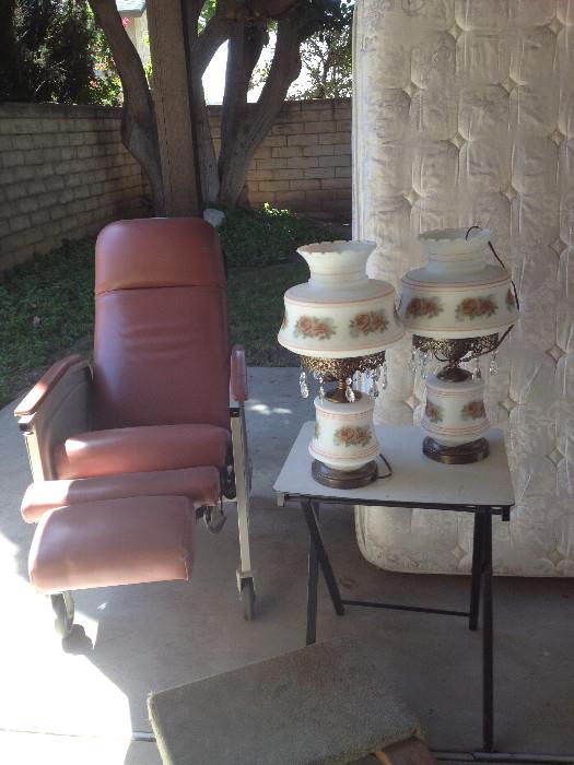 hospital chair, vintage lamps