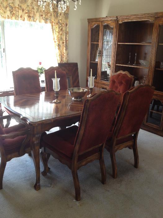 dining room table and chairs, silver candle holders