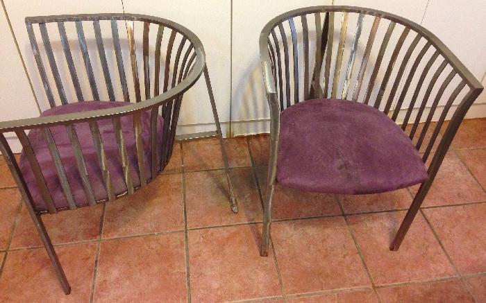 Set of stainless steel industrial design chairs