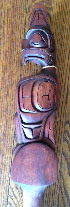 Outstanding Canadian/Northwest Indian carved wood talking stick
