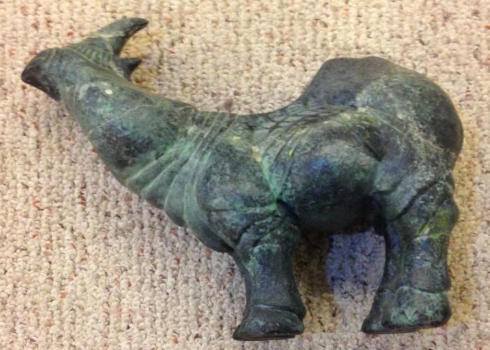 Signed/numbered (Thompson) soapstone rhino sculpture