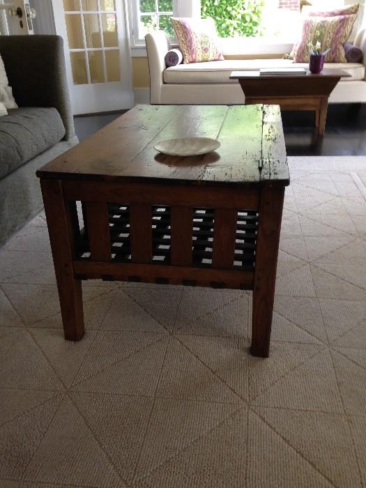 Fabulous coffee table and carpet for sale.  This is actually an antique French chicken coop from Jean Williams antiques