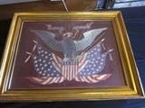 Silk on Silk Hand stitching, embroidery, Early american, primitive, E. Pluribus Unum. 