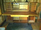 Danish teak "cube" desk fully extended.