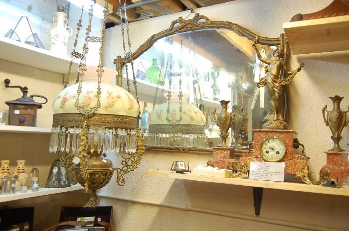 Oil Lamps and Vintage French Clock