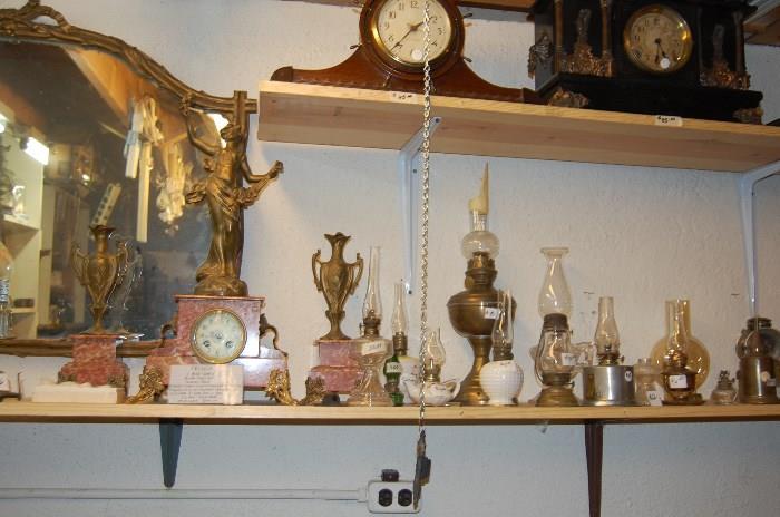 Oil Lamps and Vintage Antique Clocks