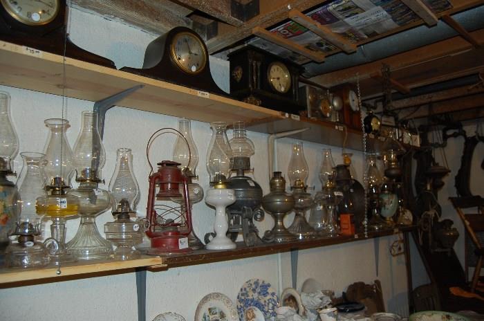 Antique Oil Lamps and Antique Clocks and Vintage China