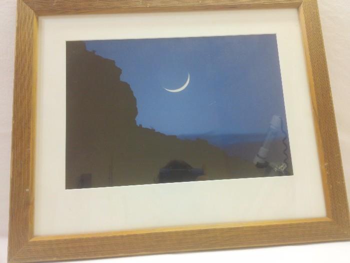Signed Art Print Moon Over Mountains Framed.