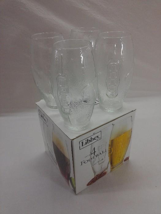 4 Pc Libbey Football Drinking Glasses W Original Box