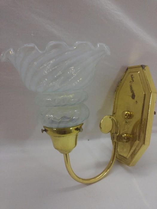 Brass Light Fixture Sconce W Unique Cool Glass Shade!