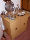 Mid Century Cabinet and Silver Plate