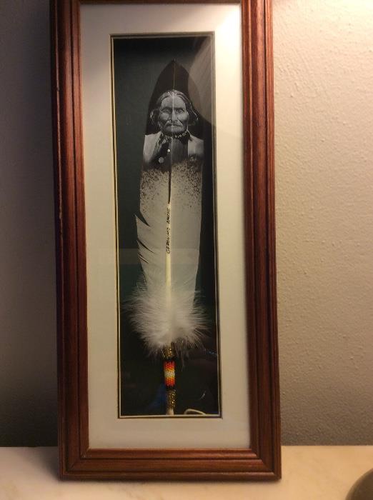 Geronimo original feather painting signed by artist