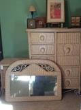 Wicker chest, side table, mirror