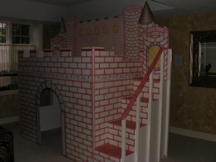 Hand Painted Girls Princess Castle with Twin Sleeping area on top and play area underneath. (Could also be repainted as a Boy's Castle)
