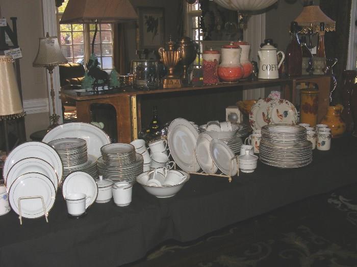 Service for 12 Gold Rim Dishes and Home Decor