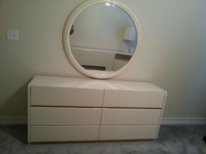 Ivory Lacquer Bedroom Dressor and Mirror