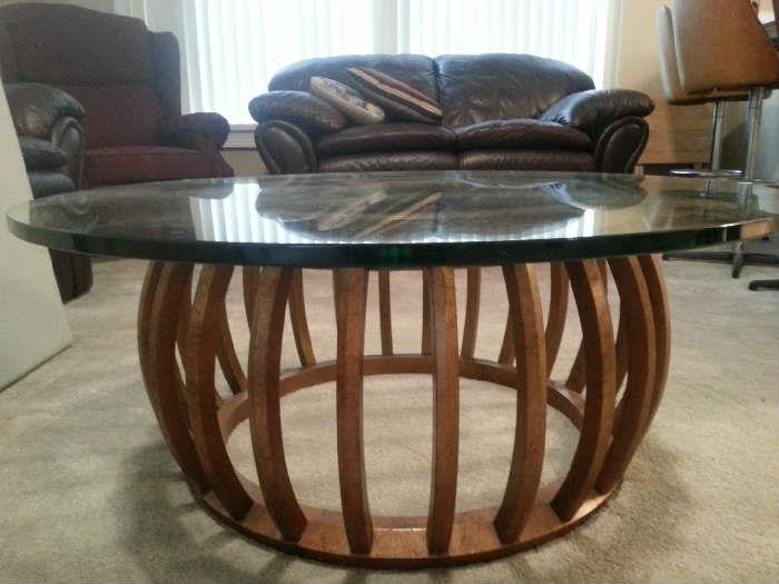 1" Thick Glass Coffee Table on Bronze Foundation