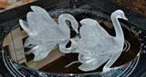 Large Pair Lalique Swans on Mirror