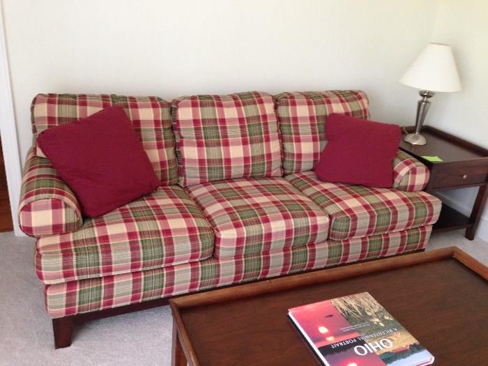 Sofa is one of a pair.  Tables pictured will also be sold