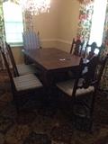 This is amazing old table that opens up to 101 inches and go down to 5 feet. Has 6 chairs   #52  all $425