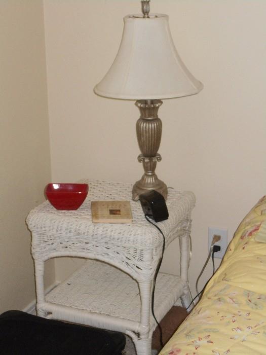 wicker side table with lamp