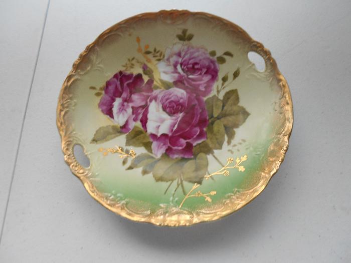 antique hand painted rose plate
