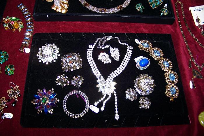Rhinestones!  Necklaces, pin and earring sets, bracelets!