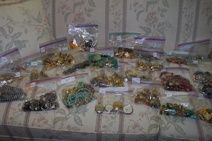 Just a sampling of the many bags of quality costume jewelry