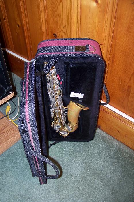 Vintage saxaphone in carrying case