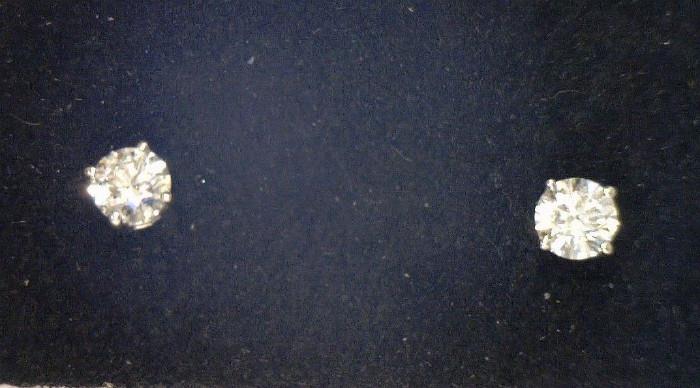 14K diamond stud earrings, .70ct total weight