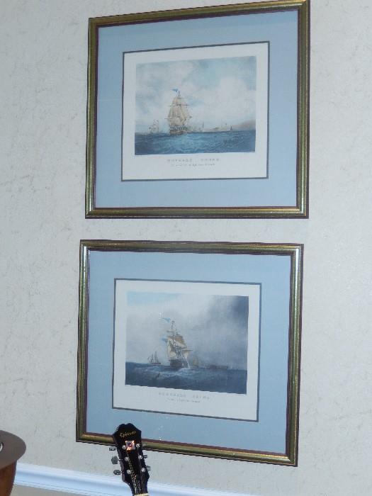 PAIR, BEAUTIFUL EARLY NAUTICAL LITHOGRAPHS