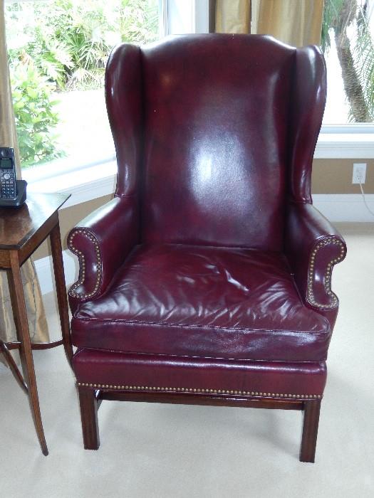 ALL LEATHER BRASS NAILED WING CHAIR
