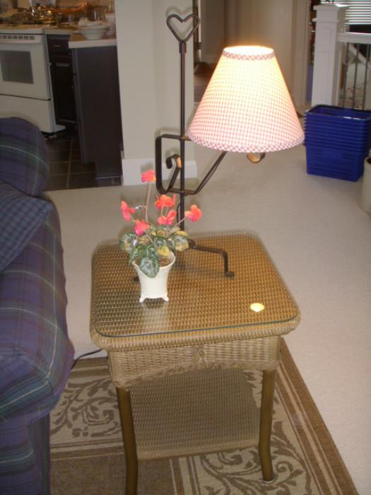 Another Ficks Reed lamp table with iron lamp