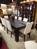 Modern design Saccaro dining table with 8 white upholstered chairs