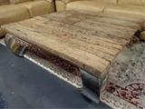 Butler Loft Opium coffee table in distressed reclaimed wood with polished nickle feet