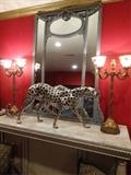 Silvered bronze cheetah sculpture, almost 4 ft long