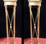 Pair neoclassical Italian polished brass pedestals with Corinthian columns
