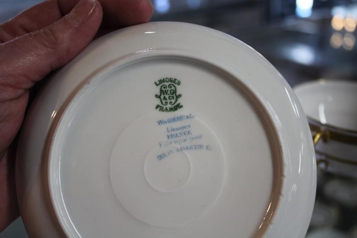 Limoges  Dulin & Martin W.G. &Co, Wm. Guerin & Co. Gold Trim Tea Cups & Saucers