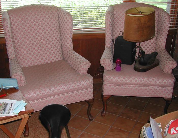 wing back chairs 30.00 each,  wood duck lamp 24.00