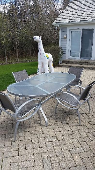 PATIO FURNITURE, TROPITONE PEWTER COLOR, MANY PIECES, CHAISE LOUNGES, TABLES, SERVING CART, TABLE CHAIRS, EXCELLENT CONDITION