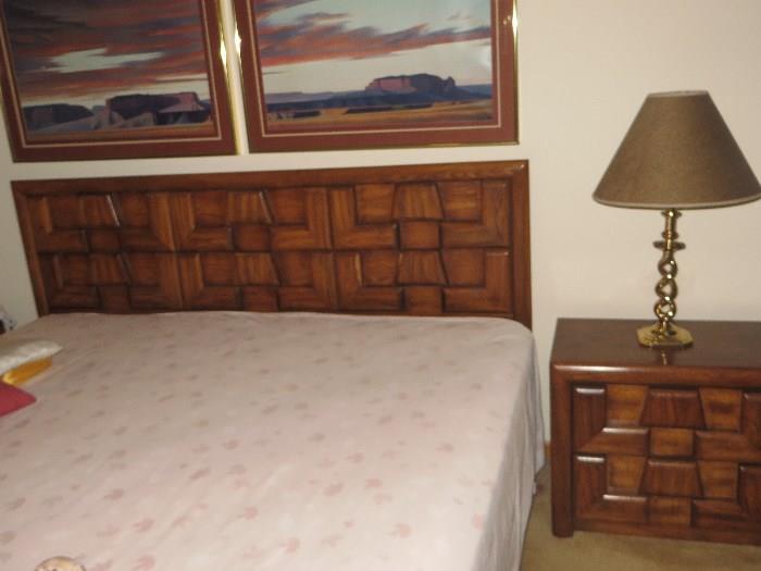 4 Piece Lane Brutalist bedroom set - king bed-dress with mirror- 2 night stands -