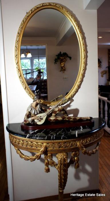 French Antique Marble Top Gilt Console Table