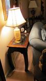 Hallmark Mandarin Style Sofa Table (matching to coffee & end tables) with beveled glass insert top.  Also pictured is one of several accent table lamps which are also available